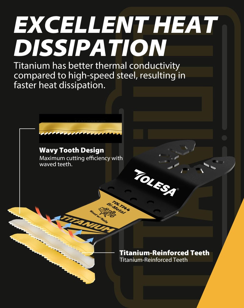 TOLESA 16pcs Extra-Long Titanium Oscillating Tool Blades  Oscillating Saw Blades for Metal  Oscillating Tool Blade Metal  Multi Tool Blades for Wood with Nails  Screws  Plastic Cutting - Image 3